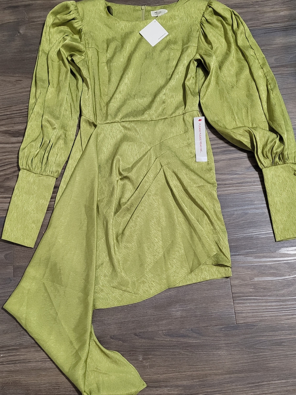 Elegant Lime Green Satin Draped Mini Dress Ghospell Hideaway Satin Mini Sz Small - Picture 3 of 8